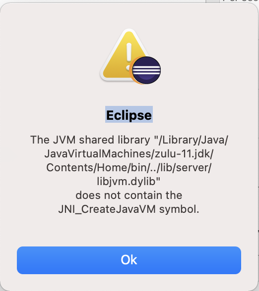 Eclipse Error - The JVM Shared Library JavaVirtualMachines does not contain the JNI_CreateJavaVM symbol